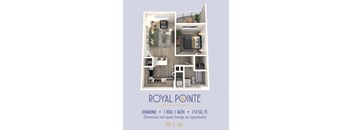 A floor plan of a one bedroom apartment with a bathroom.