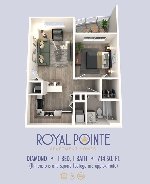 A floor plan of a one bedroom apartment with a bathroom.