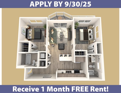 A promotional image for a free one month rent offer.