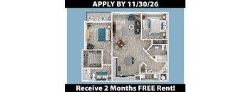 Apartment layout with a deadline to apply by November 30th.