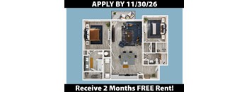 A poster advertising a 2 months free rent offer for an apartment.