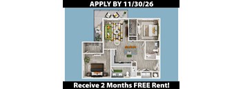 A poster advertising a 2 months free rent offer with a deadline of 11/30/26.