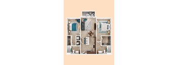 A top-down view of a well-organized apartment layout.