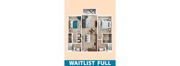 A top-down view of a room layout with the text "WAITLIST FULL" prominently displayed.