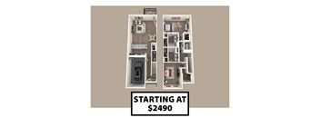 A floor plan of an apartment starting at $2490.