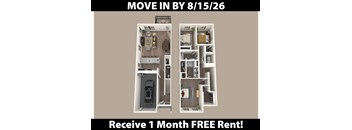 Apartment layout with a kitchen, living room, and bathroom.