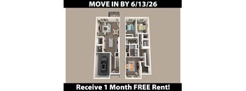 A promotional image for a free one month rent offer for a move-in by a specific date.