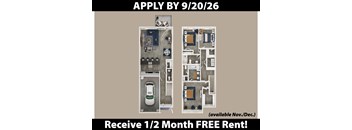 Apartment floor plan with a car parking space and a free rent offer.