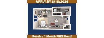 A poster advertising a free one month rent if you apply by a certain date.