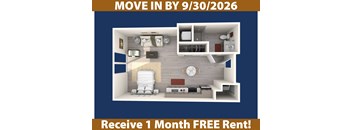 A promotional image for a move-in by September 30, 2026, offering a free one-month rent.