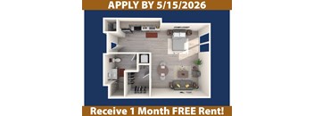 A poster advertising a free month's rent for an apartment if you apply by a certain date.