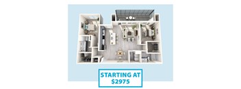 A 3D rendered image of a house layout with the text "STARTING AT $2975" displayed.