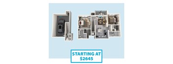 A graphic shows a car in a garage and a floor plan of an apartment.