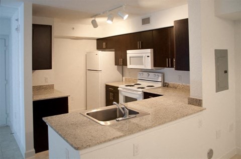 a kitchen with a sink a stove and a refrigerator