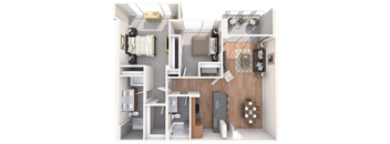 a 3d floor plan of a house with a bedroom and a living room