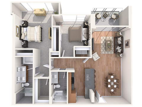 a 3d floor plan of a house with a bedroom and a living room
