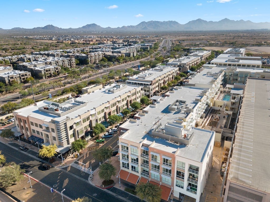 an aerial view of the apartment building