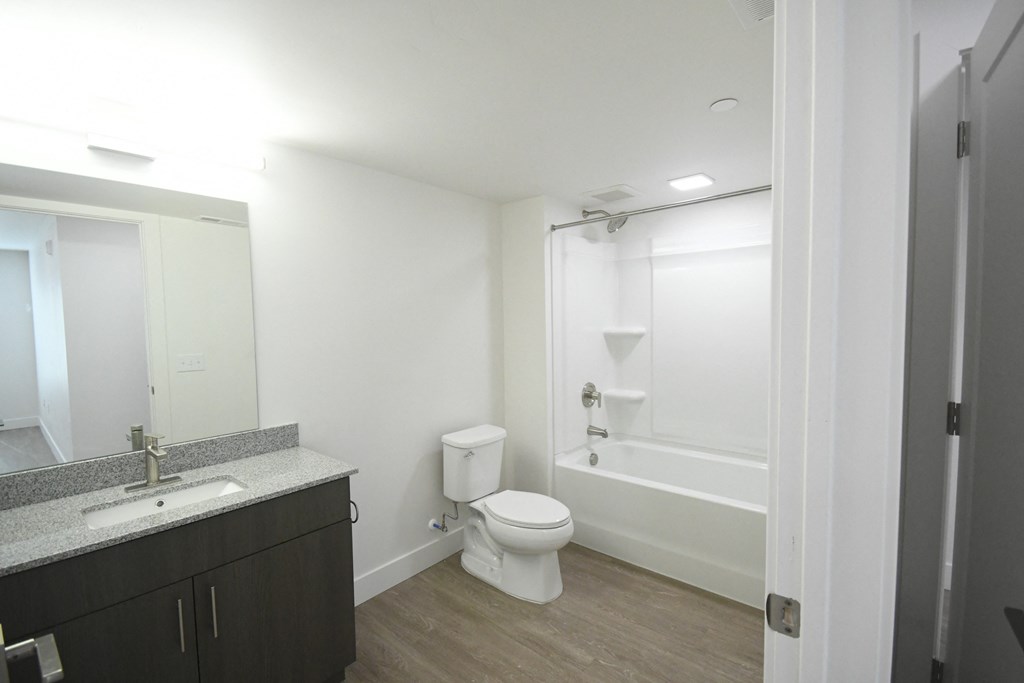 a bathroom with a toilet and a sink and a bath tub