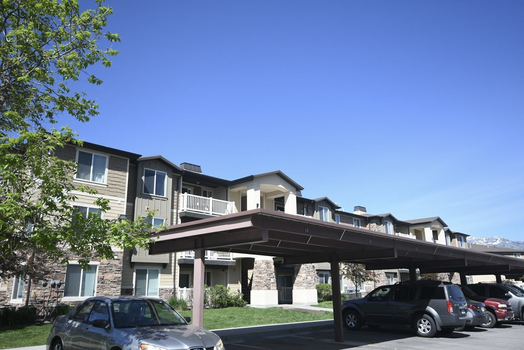 an awning in front of an apartment building