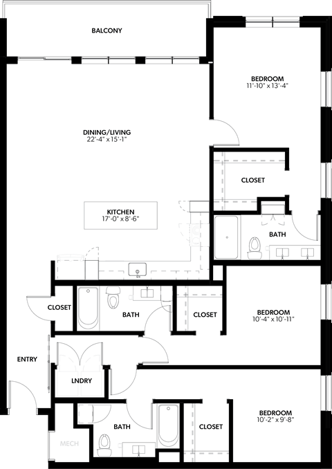 3 bedroom 2 bath A at The Pearl, Fort Wayne, 46802