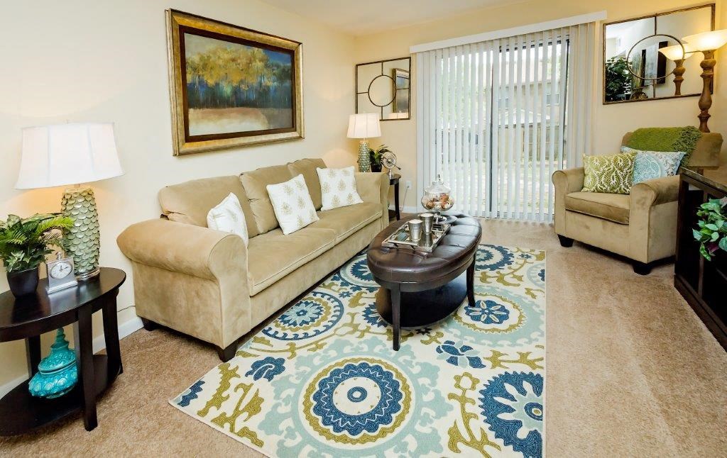 a living room filled with furniture and a rug