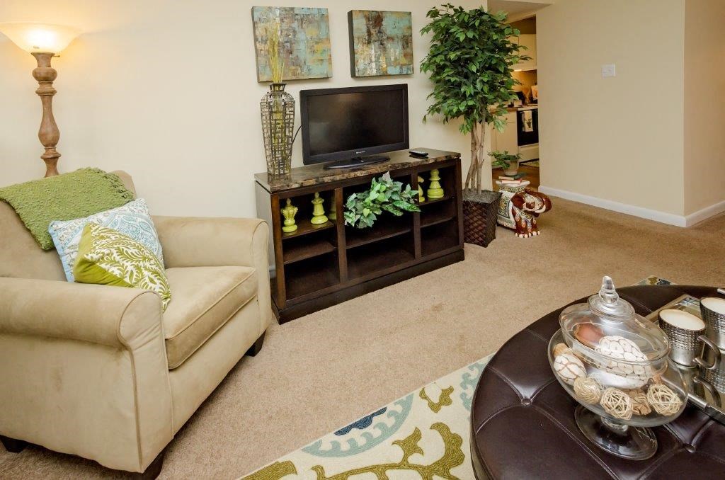 a living room with a couch and a television
