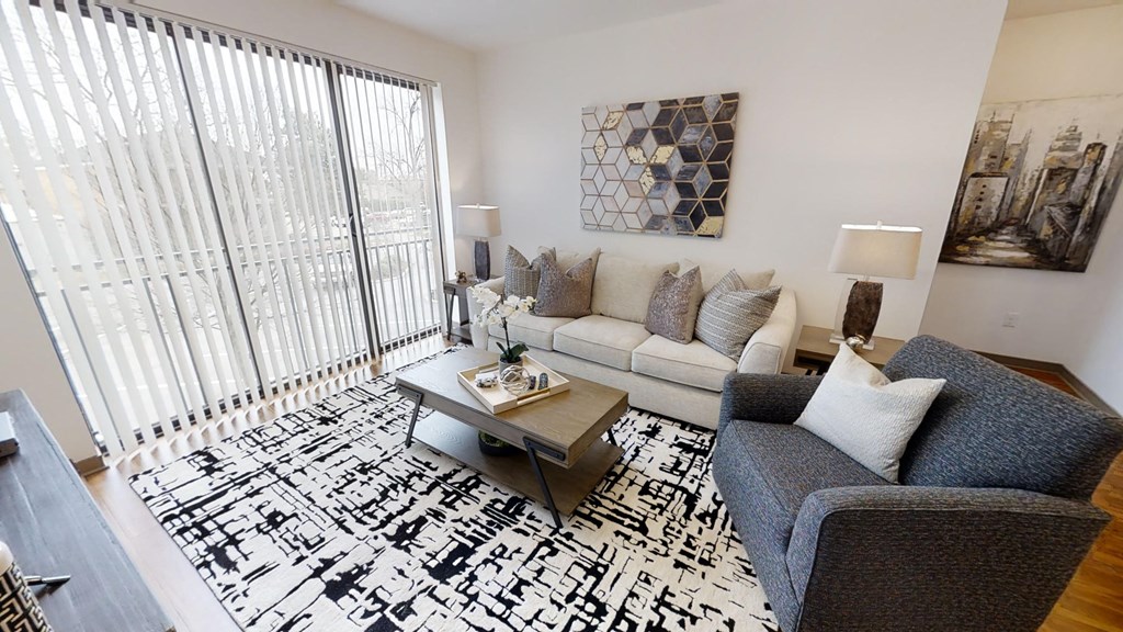 a living room with a couch and a coffee table
