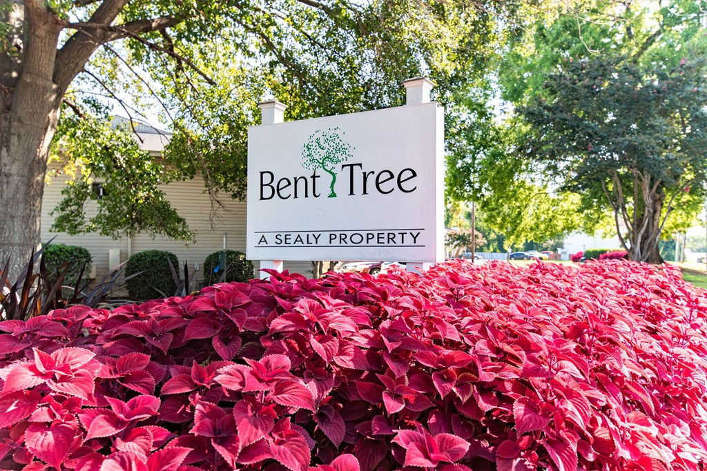a bearden tree sign in front of red flowers