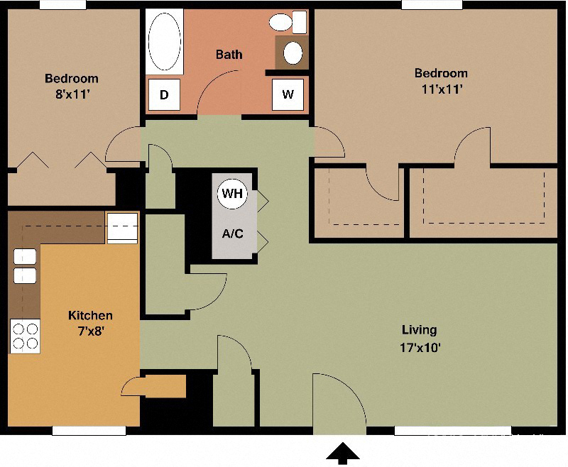 2 bedroom 1 Bath Large