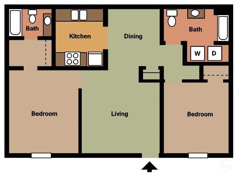 Mountain View Apartment Homes, Tuscaloosa, AL, Two Bedroom Two Bath floor plan