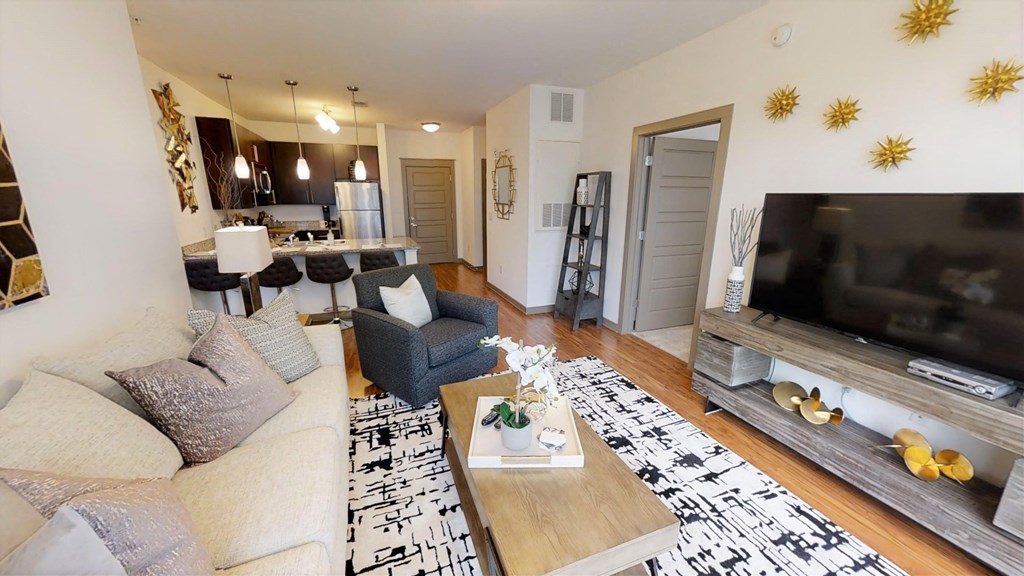 a living room with a couch and a television