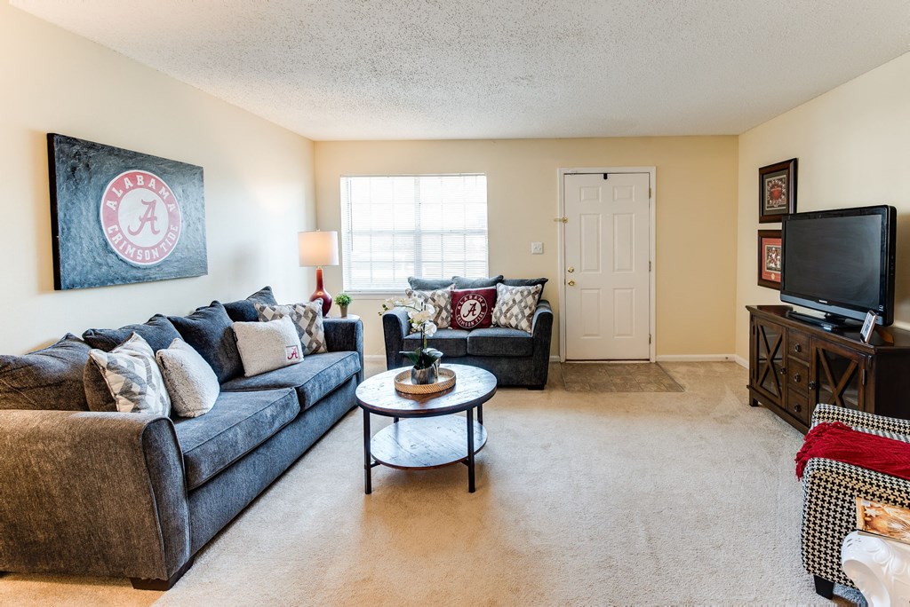 a living room with a couch and a tv