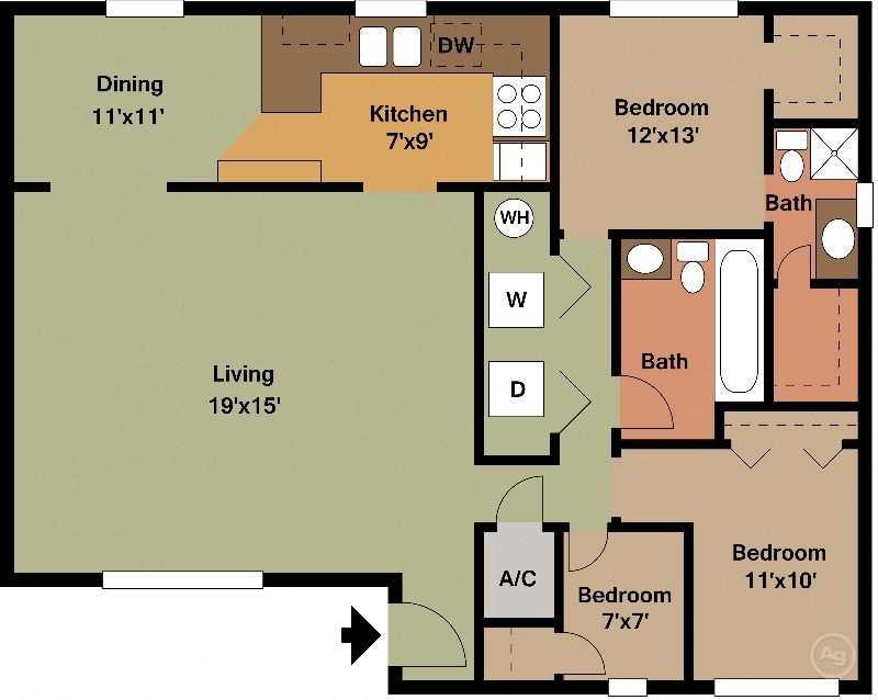 3 bedroom 2 Bath Large