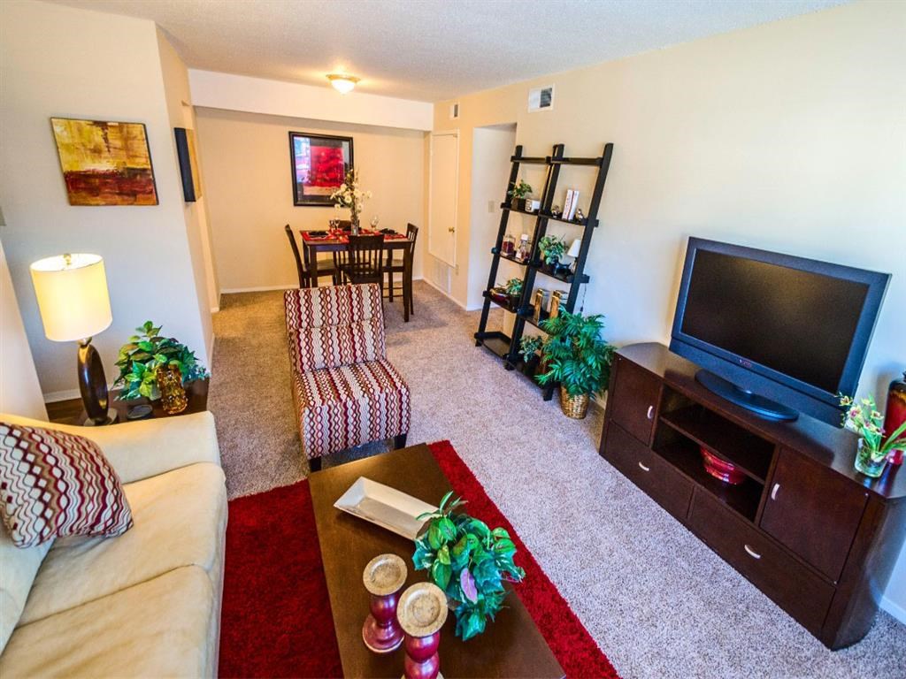 a living room with a couch and a television