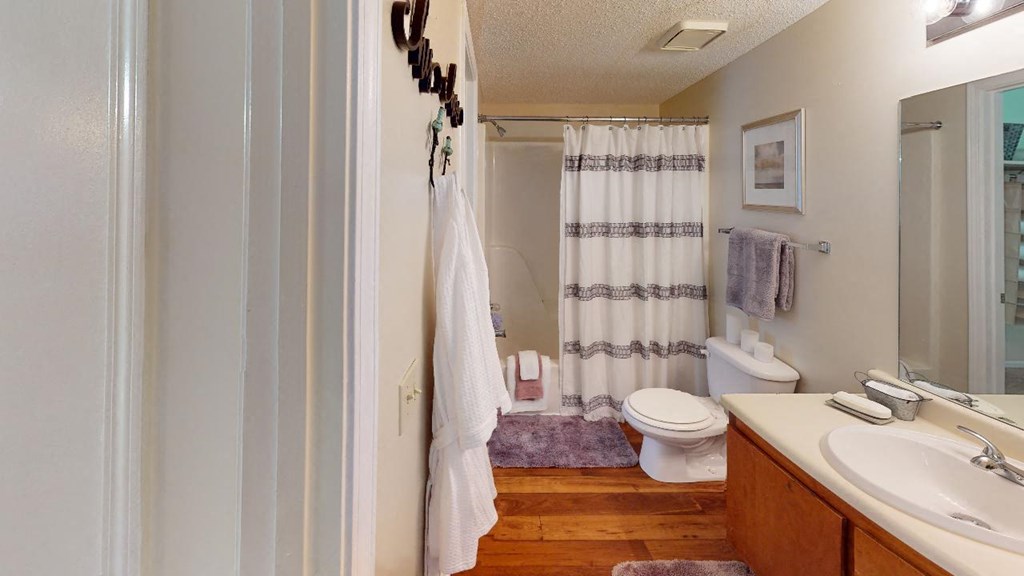 a bathroom with a toilet and a shower and a sink