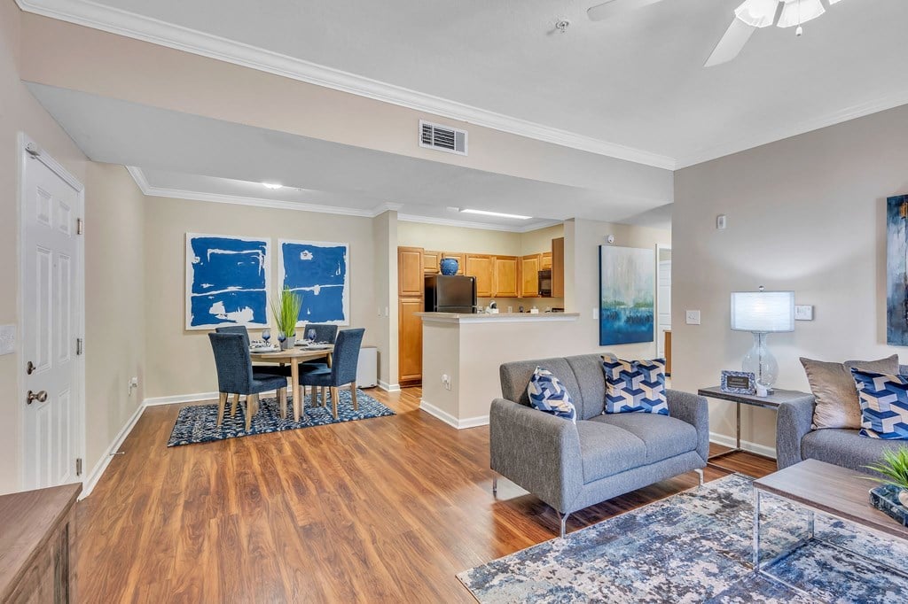 a living room with a couch and a table