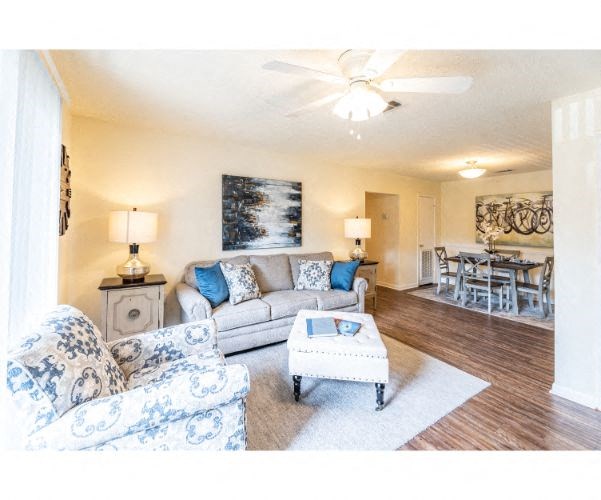a living room with a couch and a coffee table
