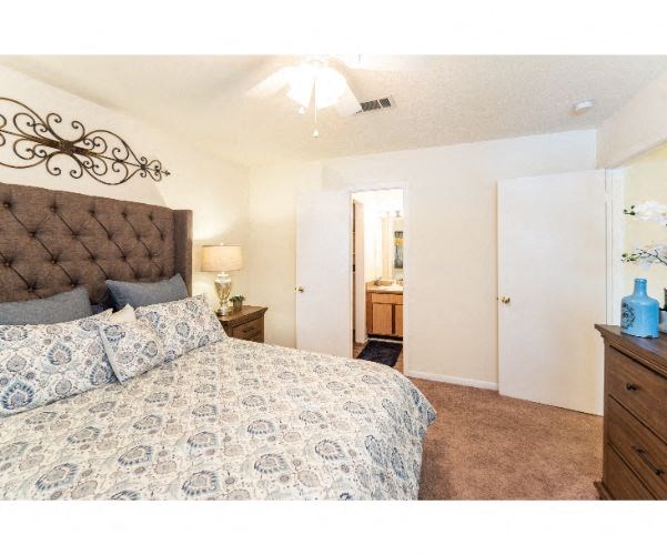 a bedroom with a bed and a closet