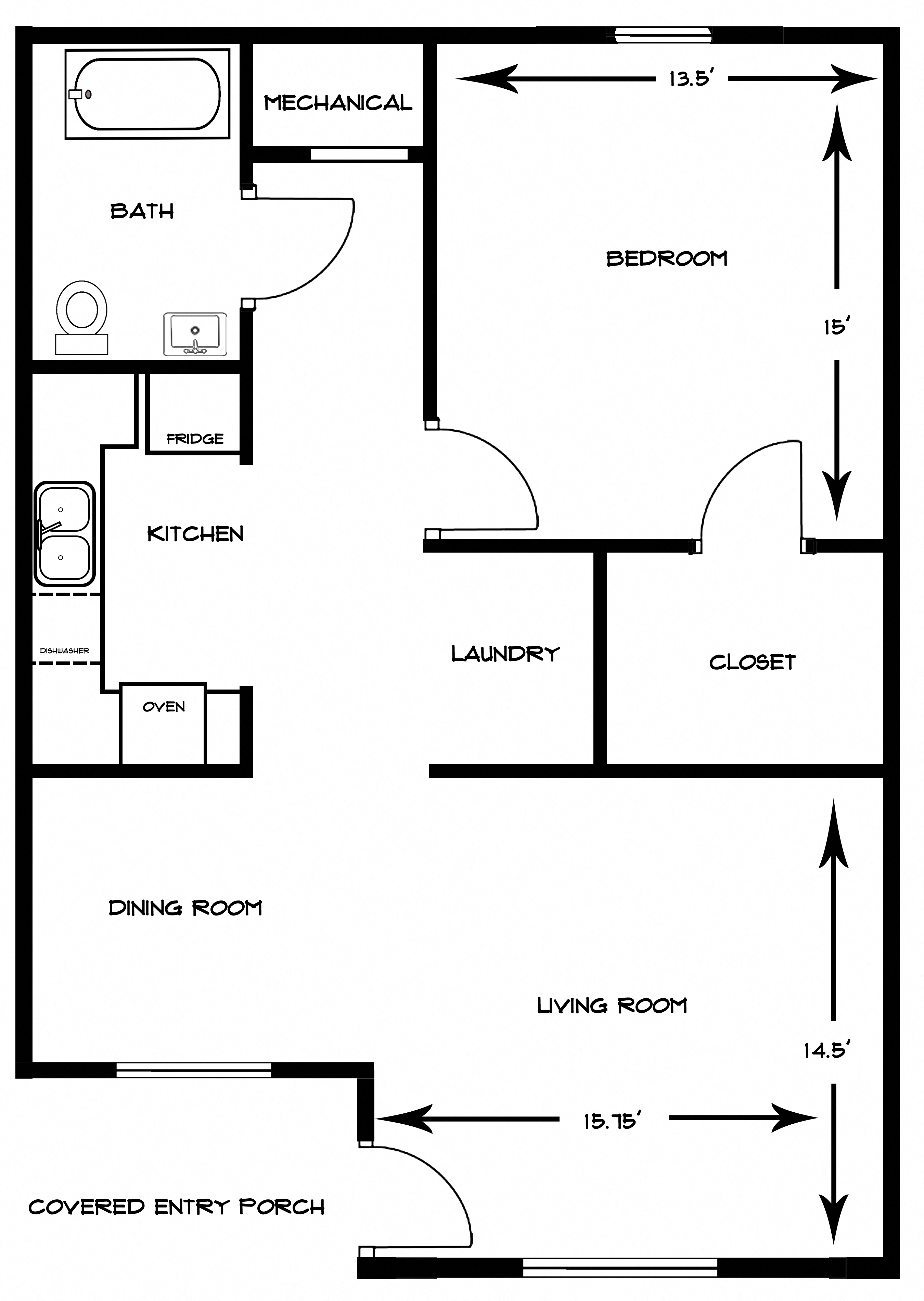 1 Bedroom 1 Bath Large