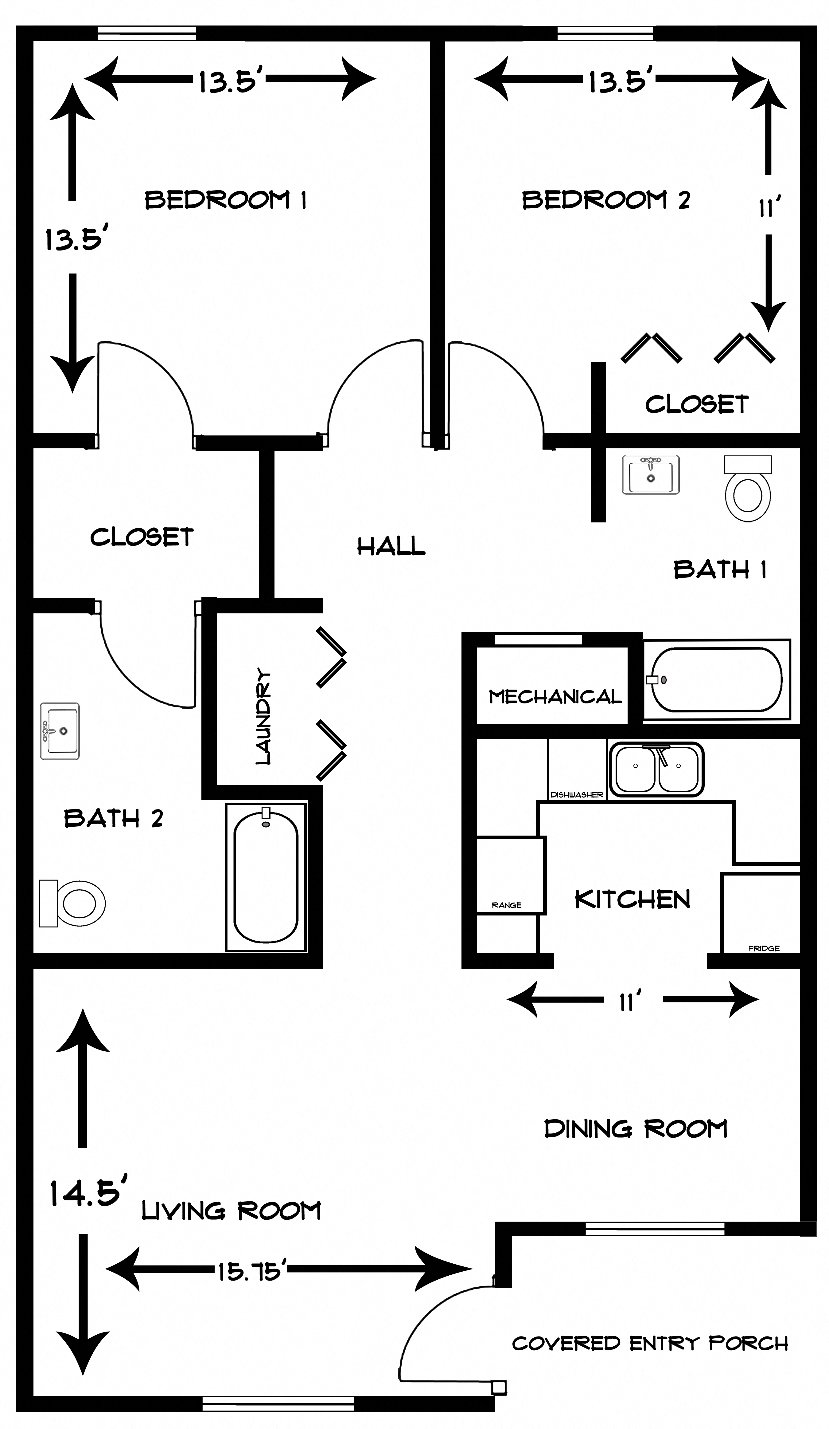 2 Bedroom 2 Bath Large