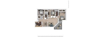 A floor plan of a house with a kitchen, living room, and two bedrooms.