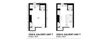 A floor plan of a studio apartment with one bathroom.
