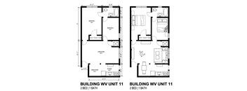 A floor plan for a 2 bedroom, 1 bathroom unit. at Shipyard Shores Apartments, Newport News, 23607