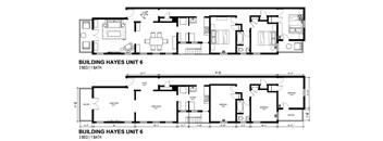 A floor plan of Building Hayes Unit 6, showing a 3 bedroom layout with 1 bathroom. at Shipyard Shores Apartments, Newport News