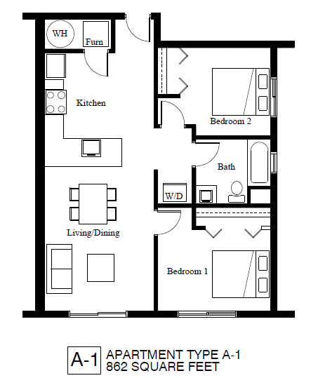 A Floor Plan at Palisades Apartments, Kansas City, MO 64133