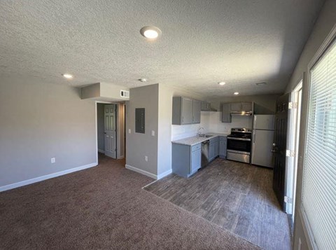 living room view of the kitchen