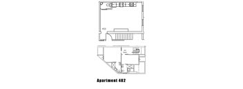Apartment 402 floor plan with a green banner at the bottom.