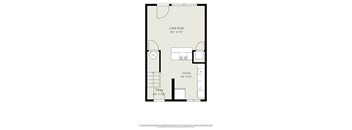 A floor plan of a small apartment with a living room, kitchen, and a foyer.