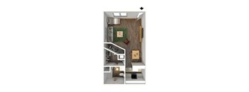 a 1 bedroom floor plan with a kitchen and a living room