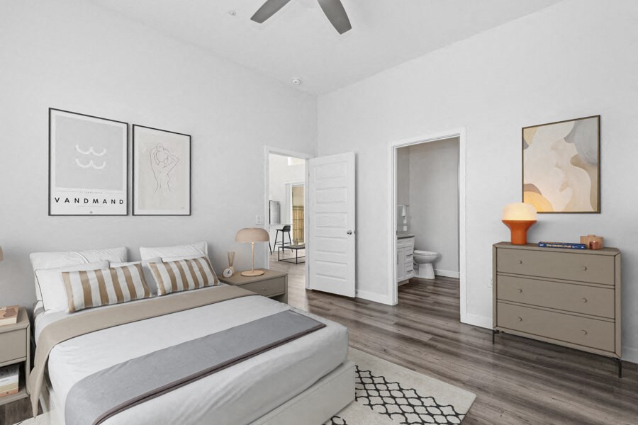 a bedroom with a bed and a closet